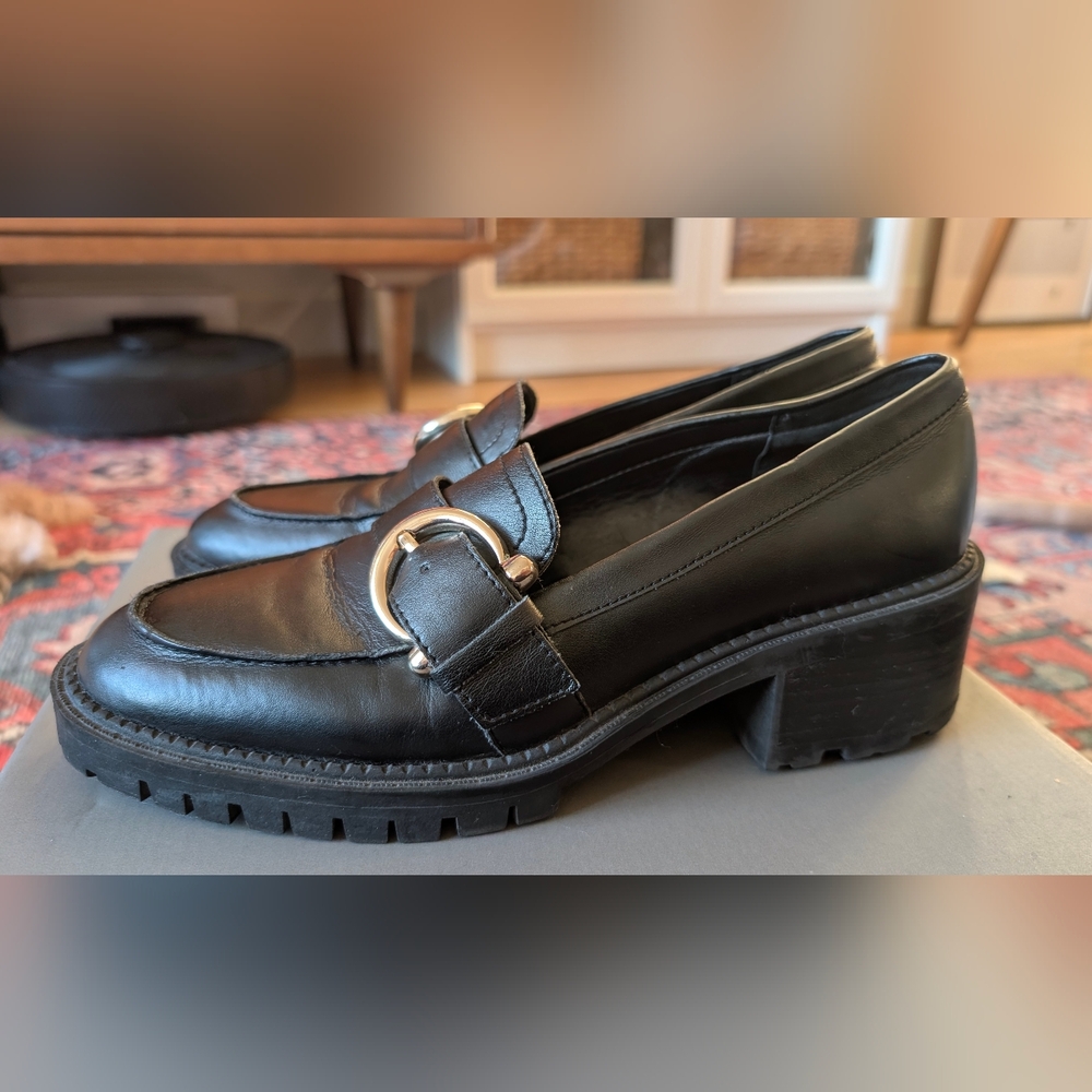Marc Fisher Chunky Loafers Gold Buckle